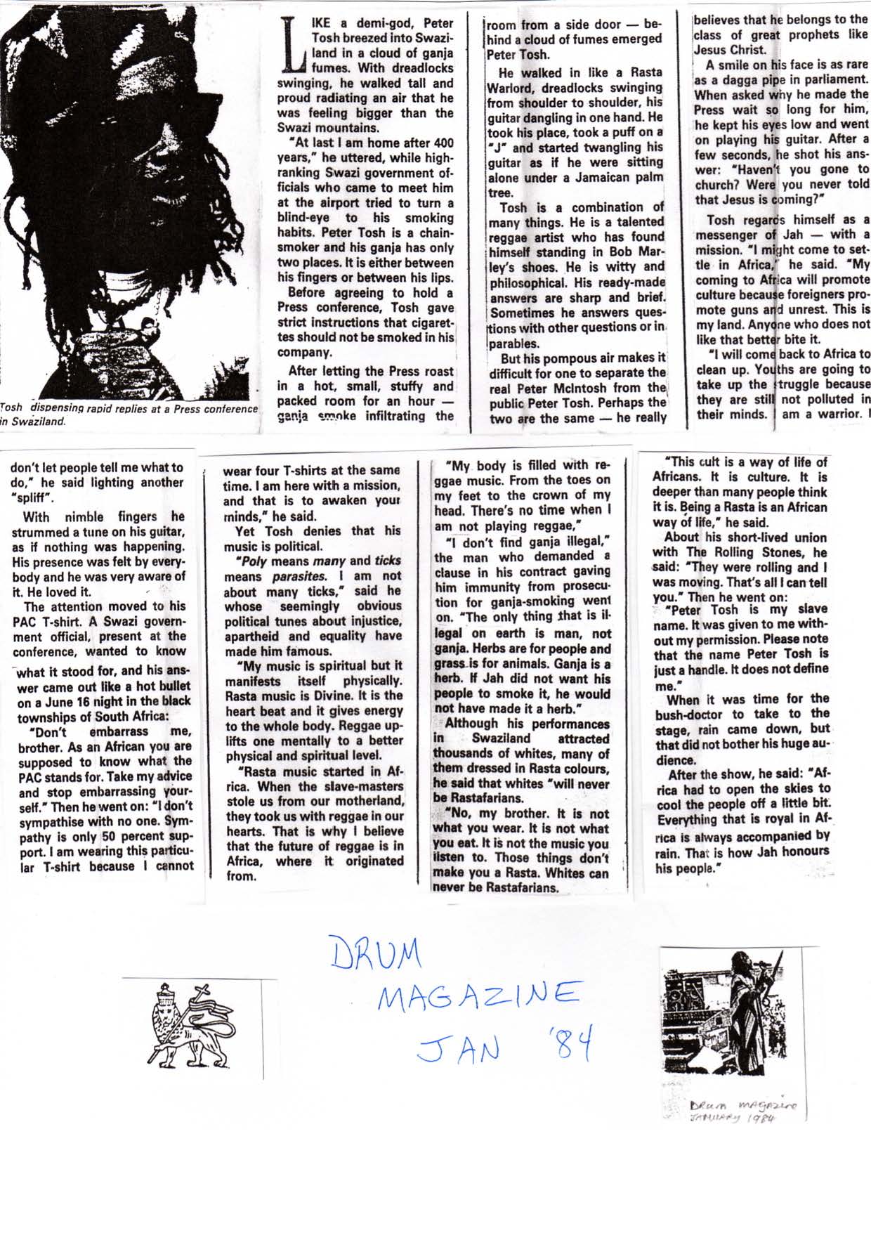 Peter Tosh in Swaziland, 1983 – LEGENDARY REGGAE