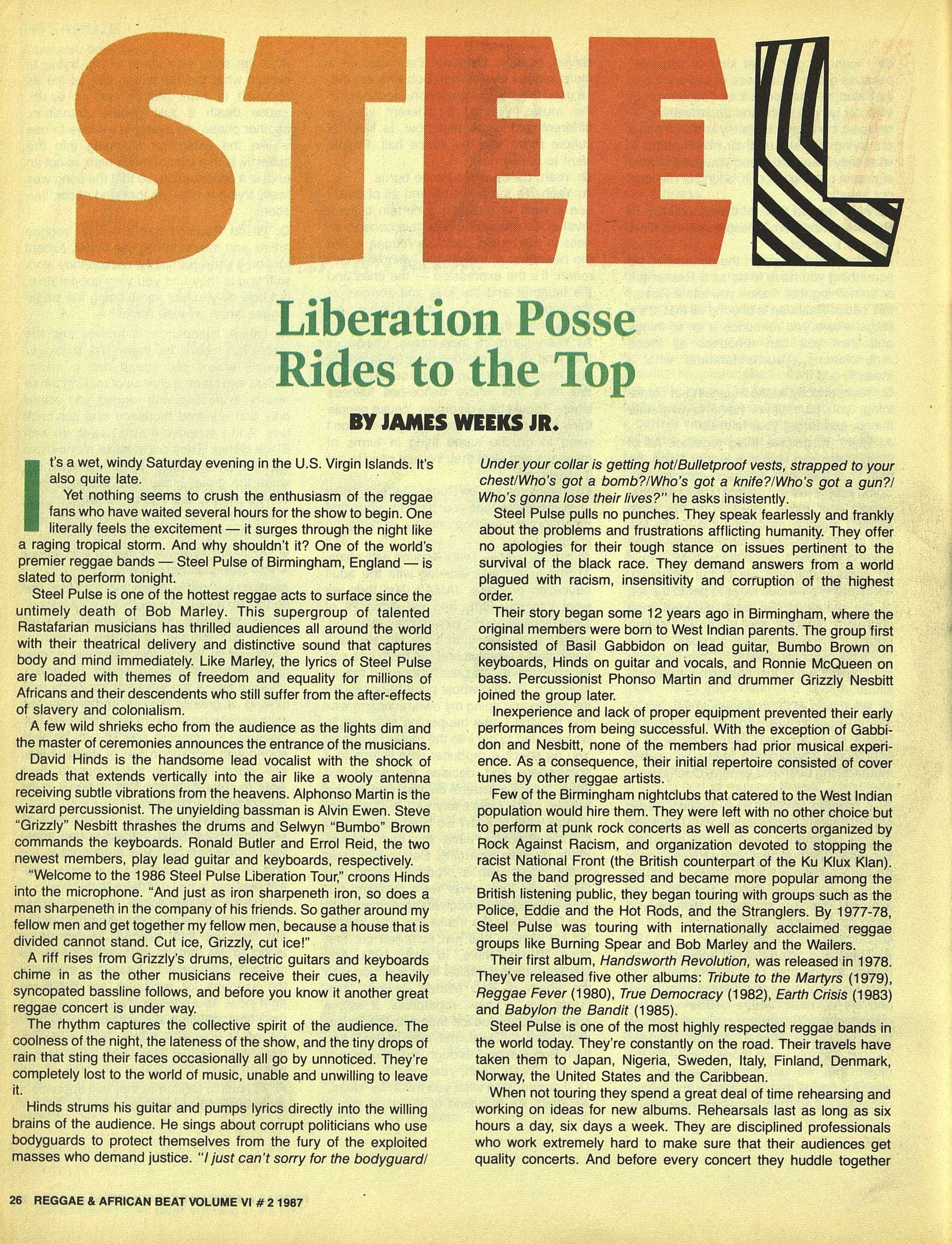 Weeks, James. The Reggae & African Beat (Archive- 1983-1988)6. 2 (Apr 1, 1987)- 26-29-1