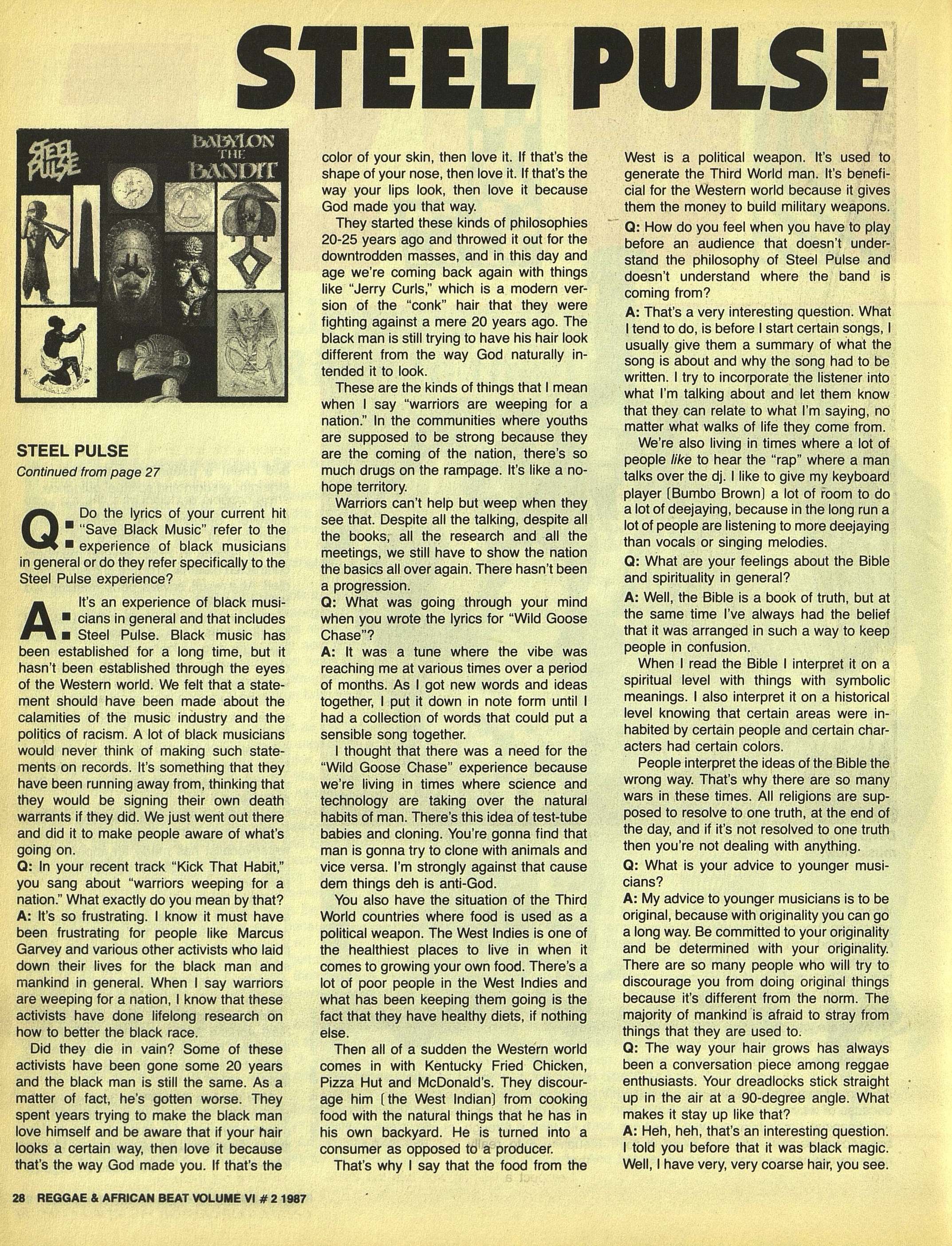 Weeks, James. The Reggae & African Beat (Archive- 1983-1988)6. 2 (Apr 1, 1987)- 26-29-3