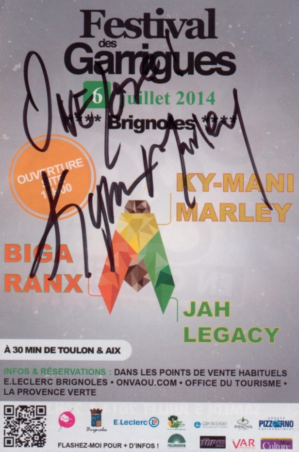 Flyer signed by Kymani Marley