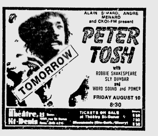 1979-08-09 Montreal Gazette, Advert for Peter Tosh & Word Sound & Power at St Denis Theater