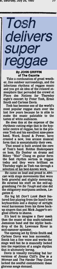 1980-07-20 peter tosh concert review on montreal gazette
