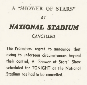 1966-01-16 A Shower Of Stars , Farewell Performance Of The Drifter, National Stadium, Kingston - Cancelled