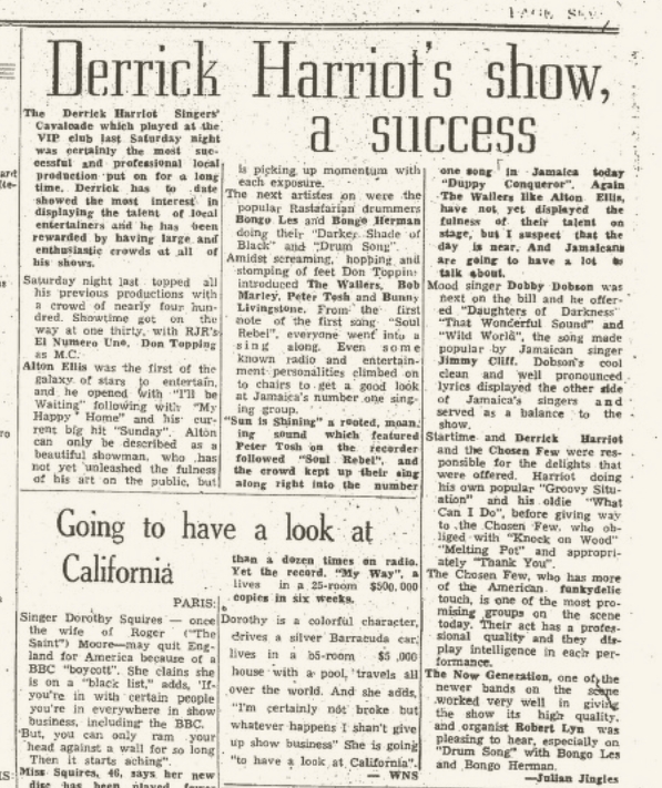 1970-10-23 Singers Cavalcade Derrick Harriott's - Review Kingston Gleaner